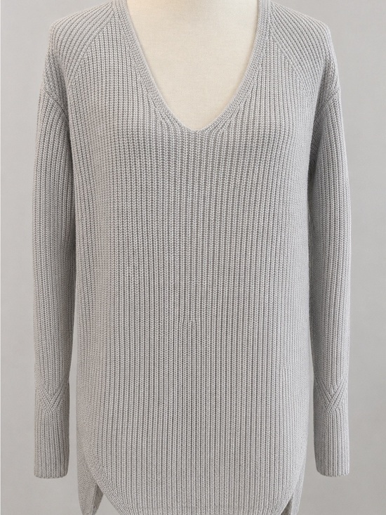 CAbi Sweaters - V-Neck Ribbed Knit Women's Sweater with side zippers - Light Gray